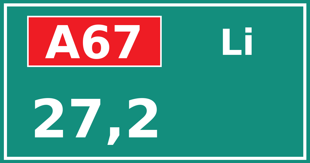 Hectometerbord A67 27,2 zijde Li
