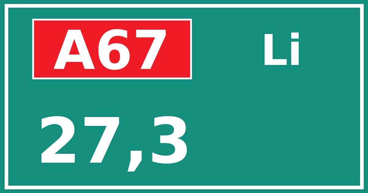 Hectometerbord A67 27,3 zijde Li