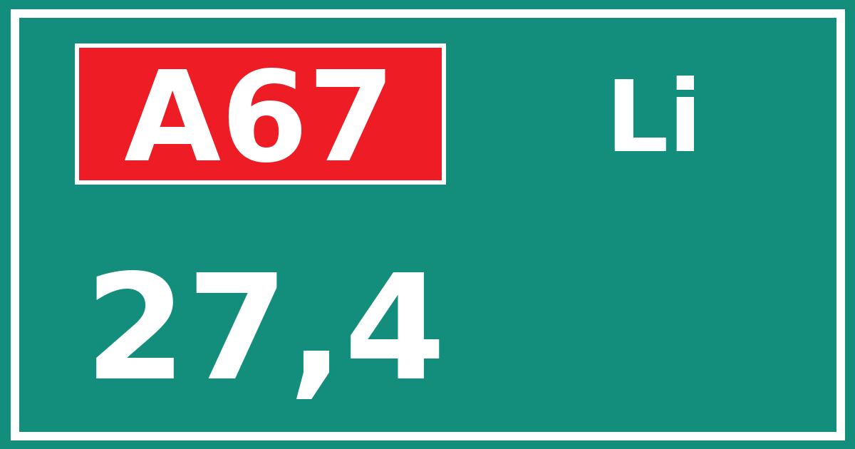 Hectometerbord A67 27,4 zijde Li