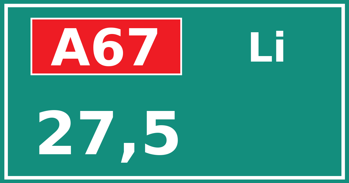 Hectometerbord A67 27,5 zijde Li