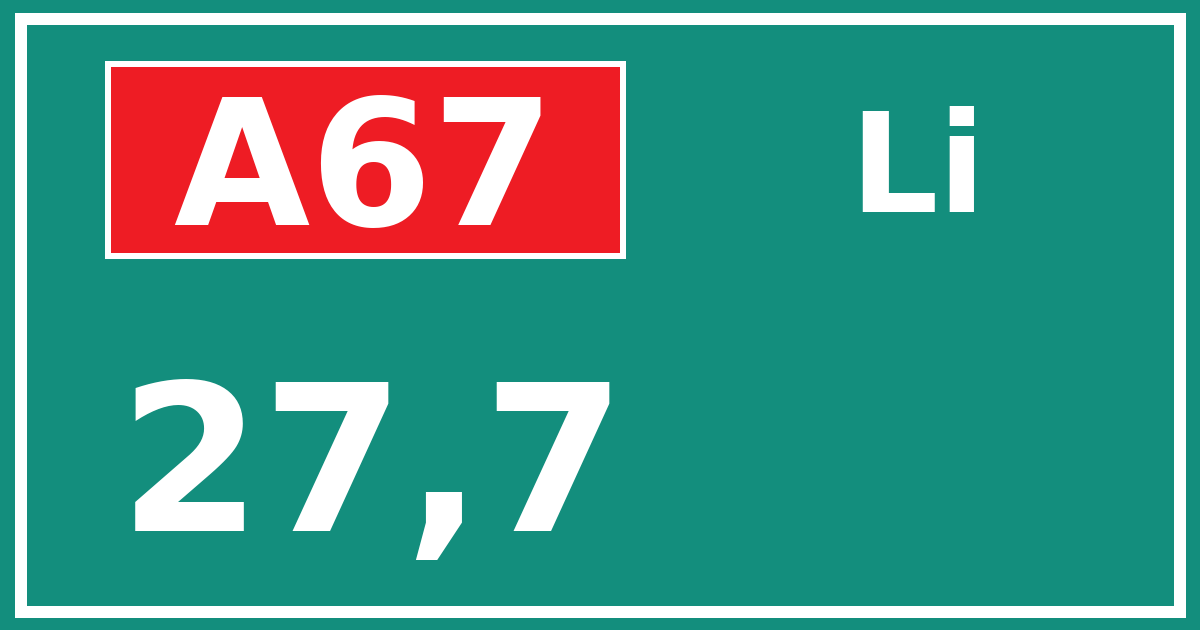 Hectometerbord A67 27,7 zijde Li