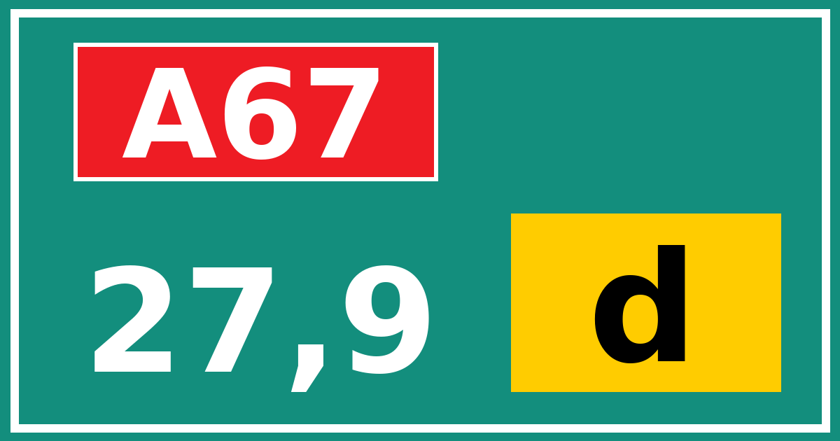 Hectometerbord A67 27,9 letter d