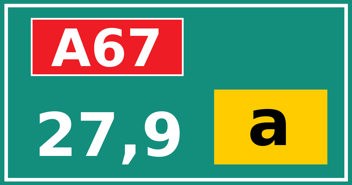 Hectometerbord A67 27,9 letter a