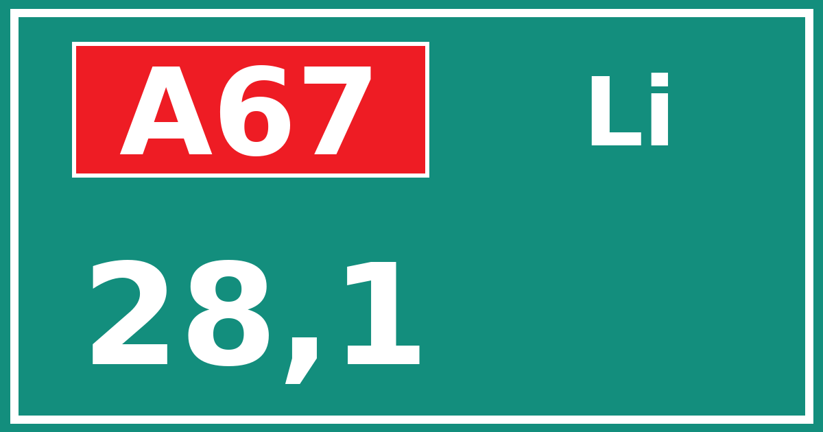 Hectometerbord A67 28,1 zijde Li