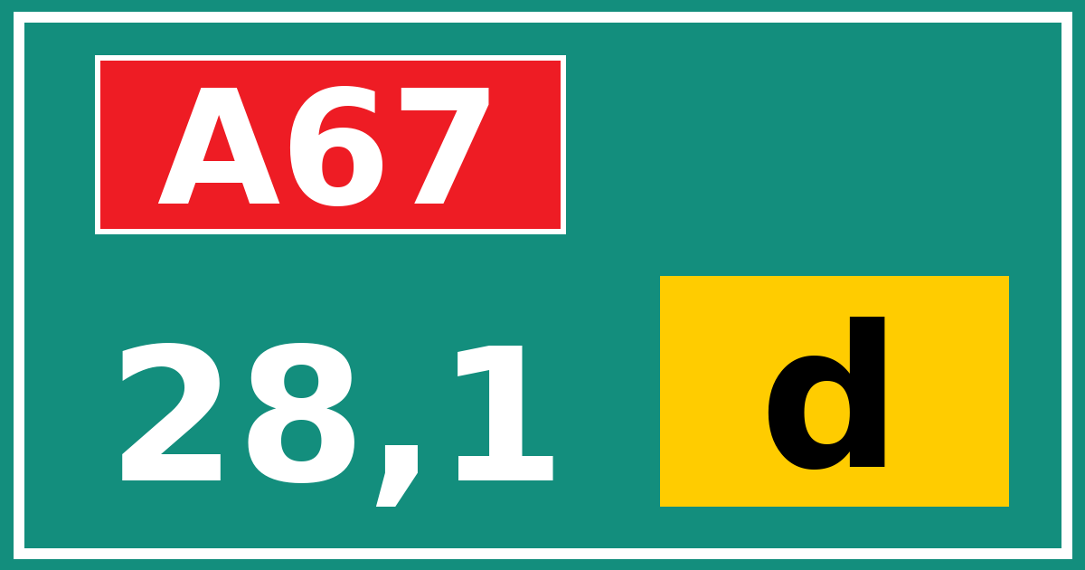 Hectometerbord A67 28,1 letter d