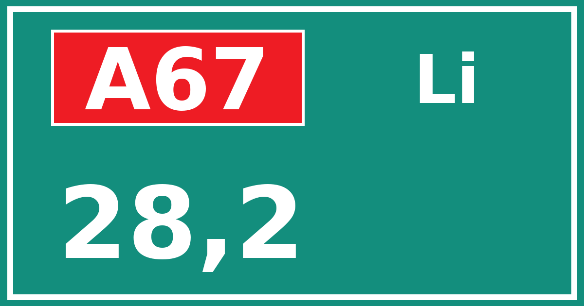 Hectometerbord A67 28,2 zijde Li