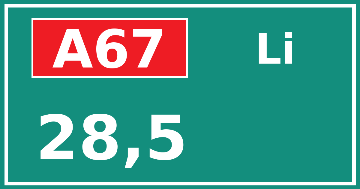 Hectometerbord A67 28,5 zijde Li