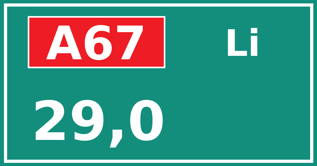Hectometerbord A67 29,0 zijde Li