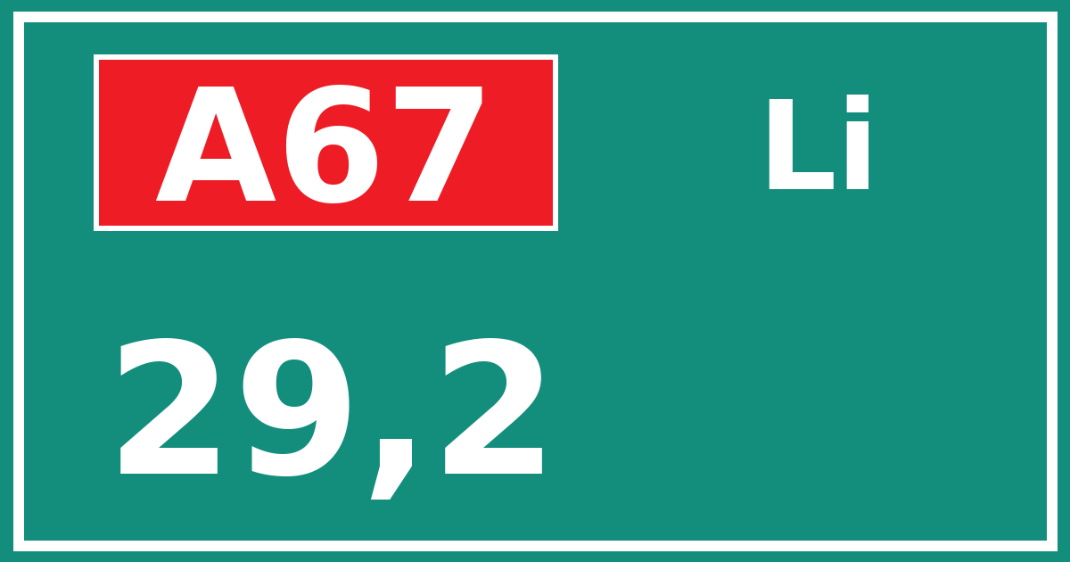 Hectometerbord A67 29,2 zijde Li
