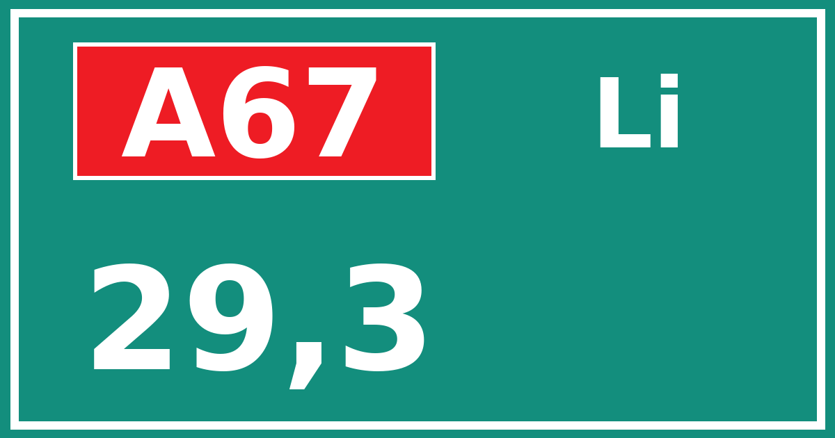 Hectometerbord A67 29,3 zijde Li