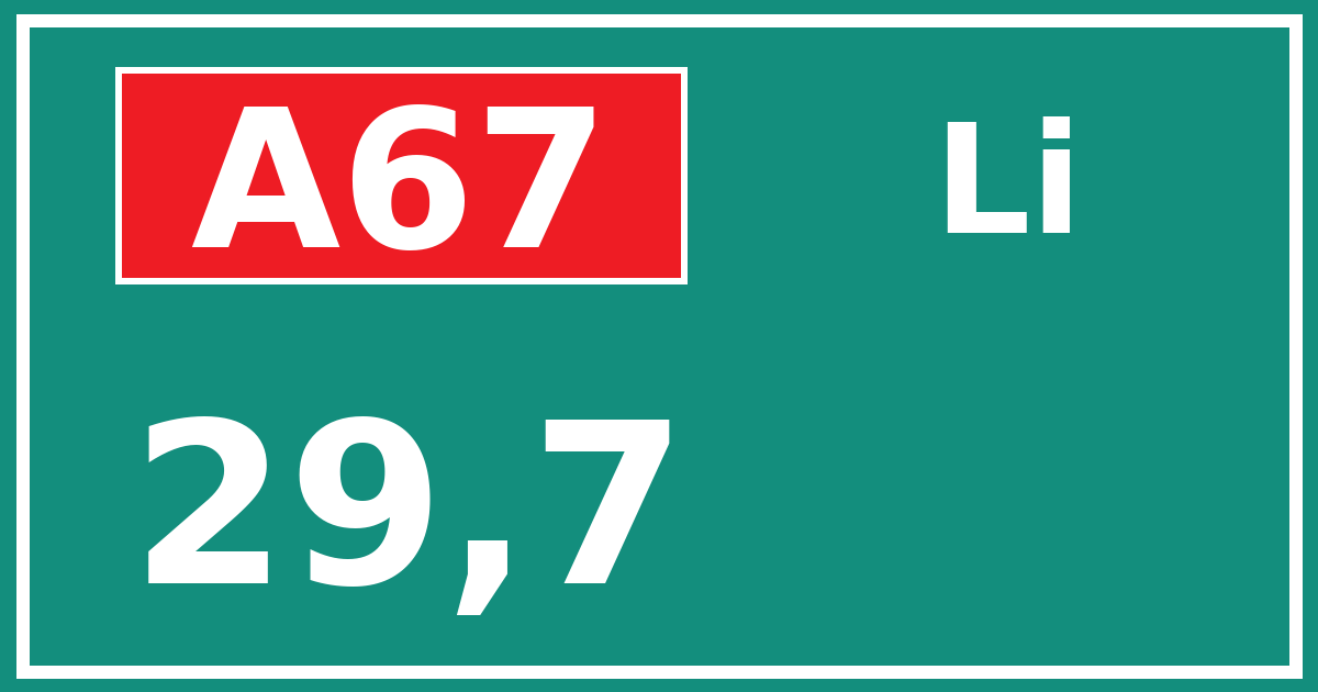 Hectometerbord A67 29,7 zijde Li