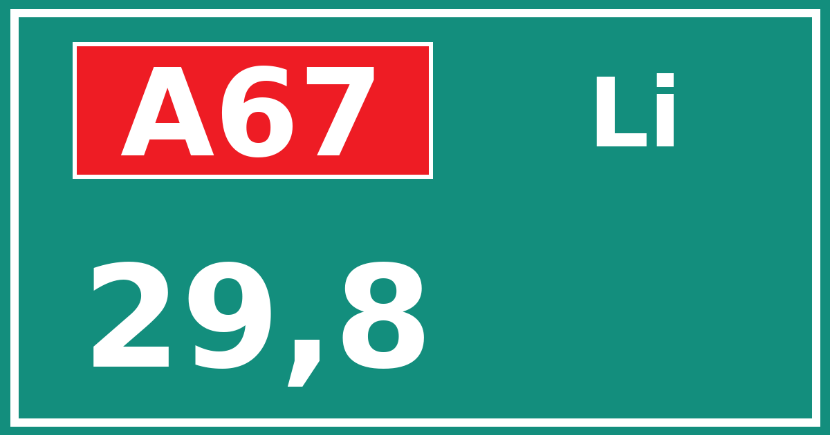 Hectometerbord A67 29,8 zijde Li