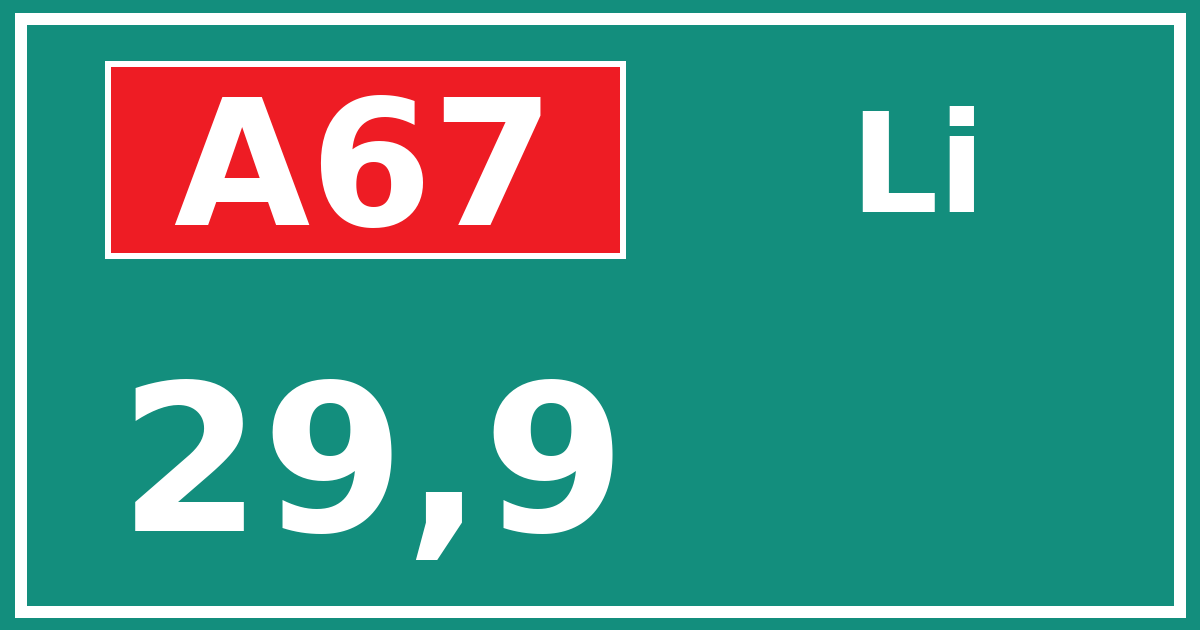 Hectometerbord A67 29,9 zijde Li