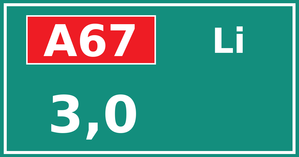 Hectometerbord A67 3,0 zijde Li