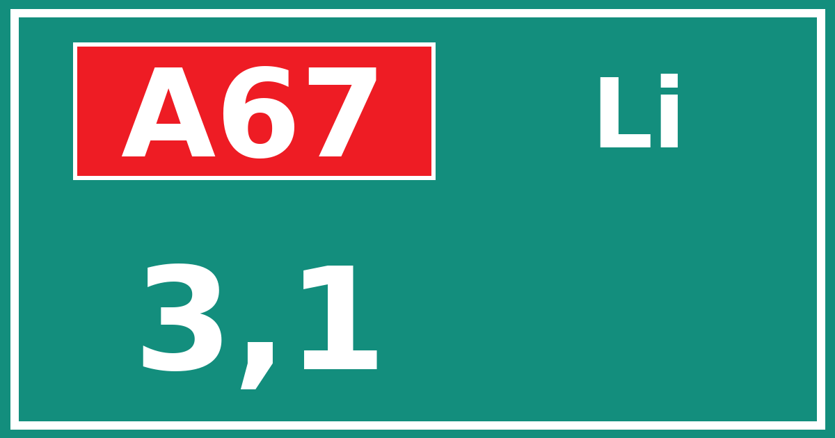 Hectometerbord A67 3,1 zijde Li