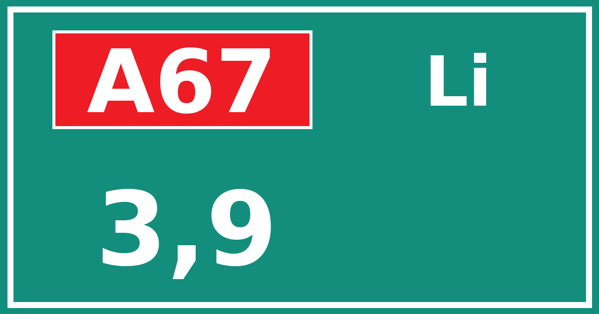 Hectometerbord A67 3,9 zijde Li