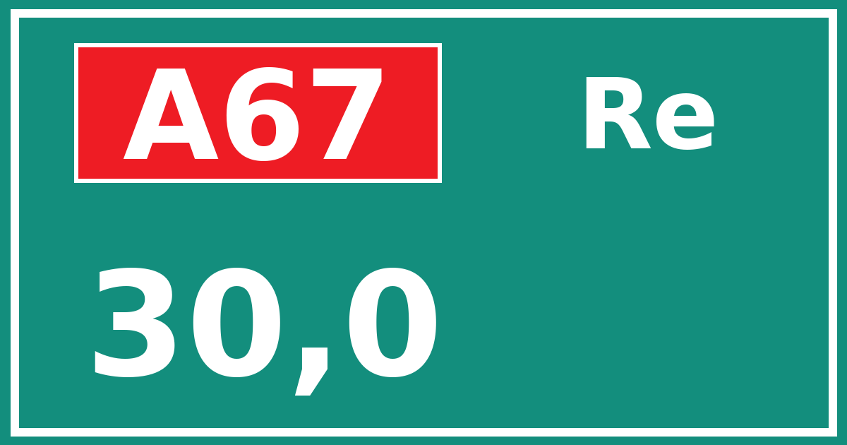 Hectometerbord A67 30,0 zijde Re