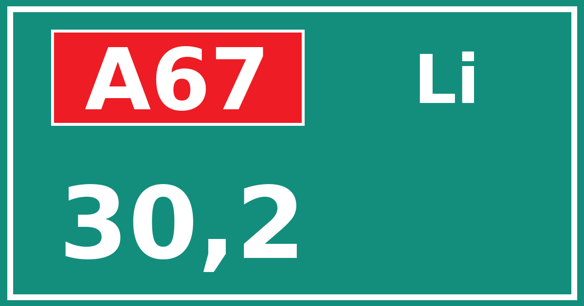 Hectometerbord A67 30,2 zijde Li