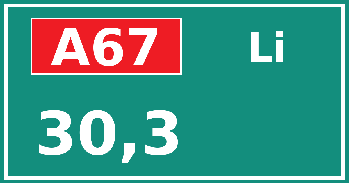 Hectometerbord A67 30,3 zijde Li