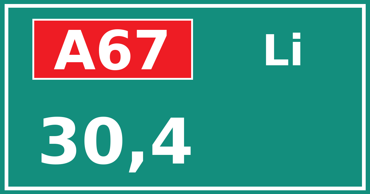 Hectometerbord A67 30,4 zijde Li