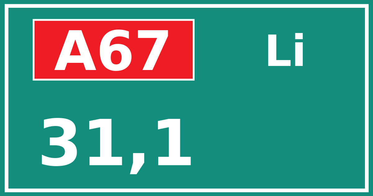 Hectometerbord A67 31,1 zijde Li
