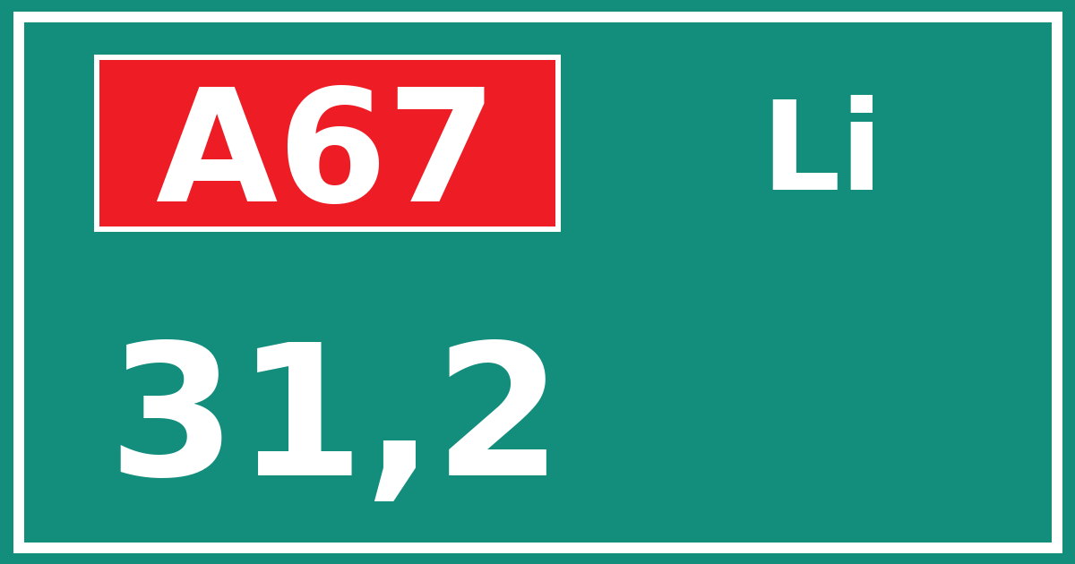 Hectometerbord A67 31,2 zijde Li
