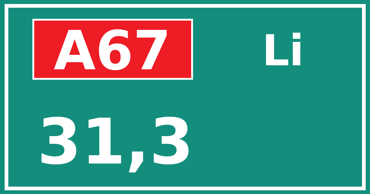 Hectometerbord A67 31,3 zijde Li