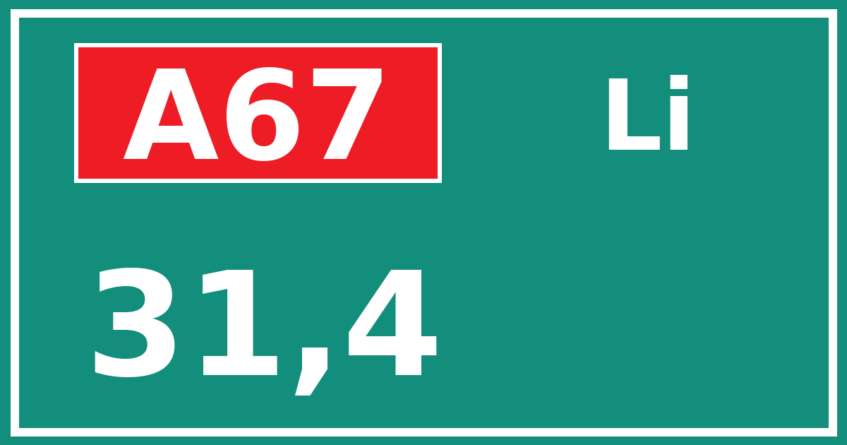 Hectometerbord A67 31,4 zijde Li