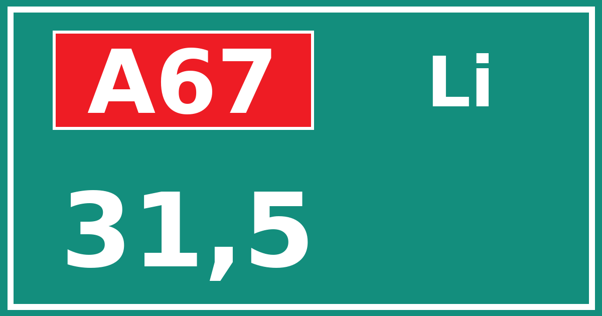 Hectometerbord A67 31,5 zijde Li