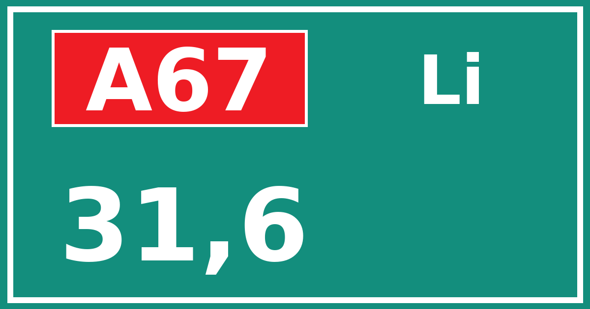 Hectometerbord A67 31,6 zijde Li