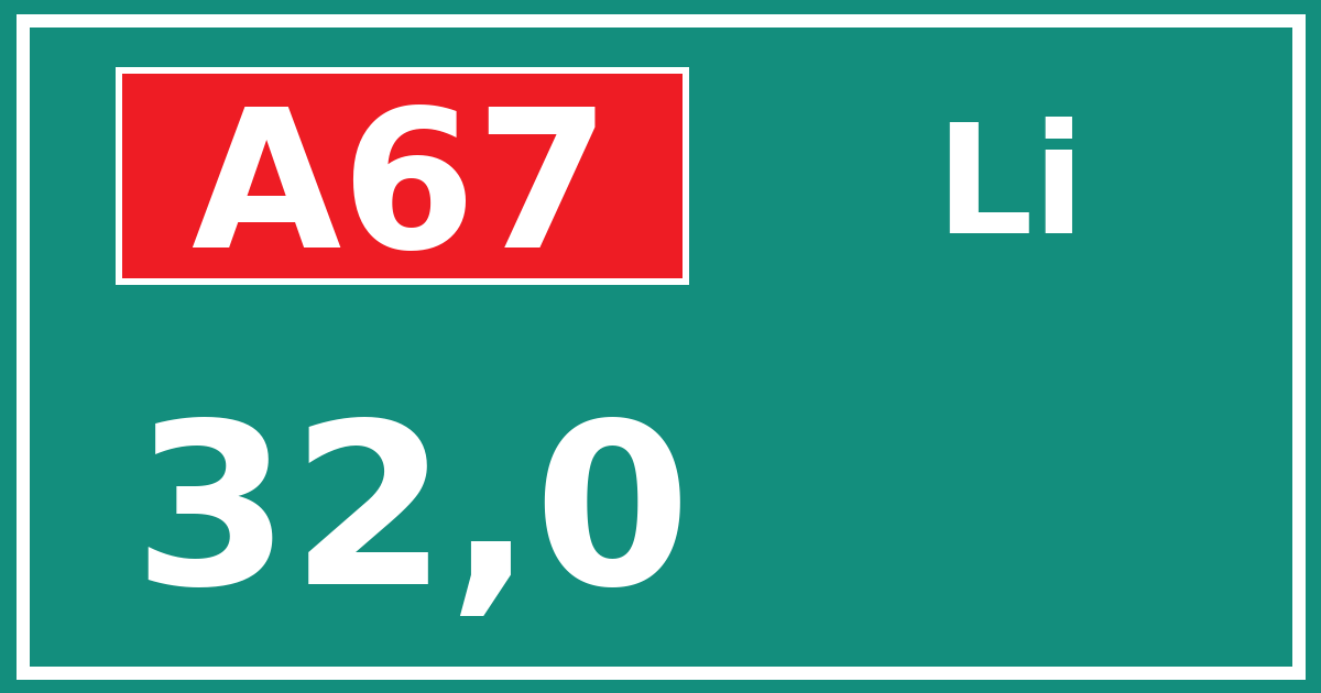 Hectometerbord A67 32,0 zijde Li