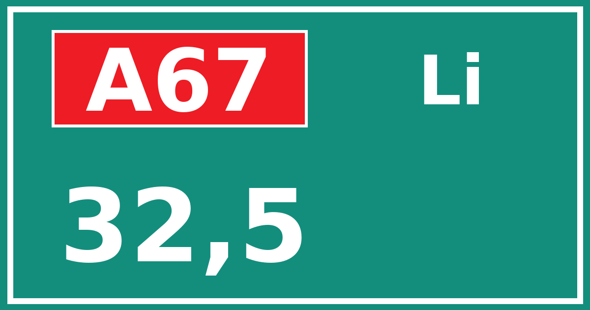 Hectometerbord A67 32,5 zijde Li