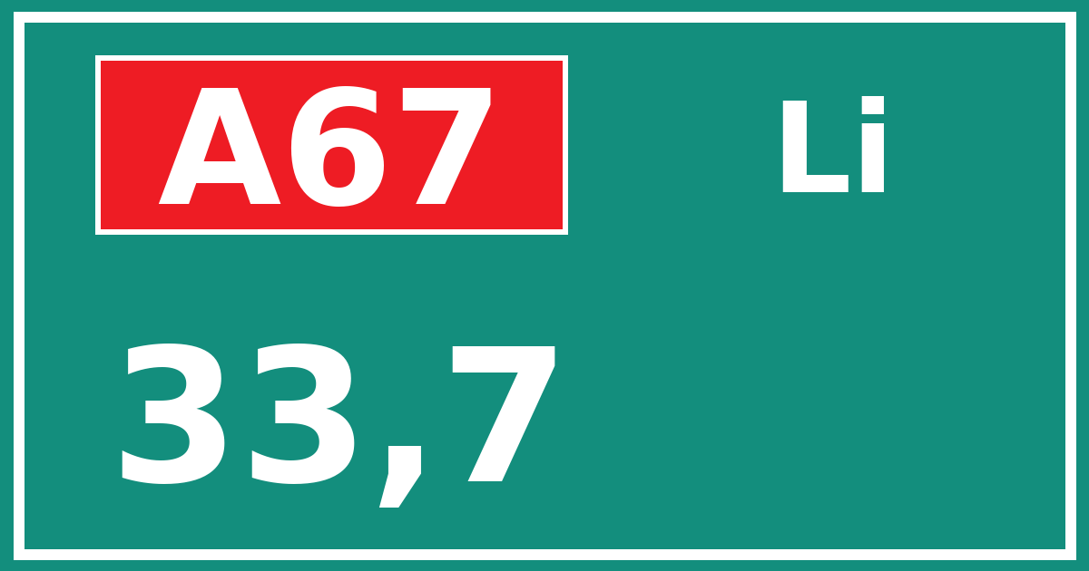 Hectometerbord A67 33,7 zijde Li
