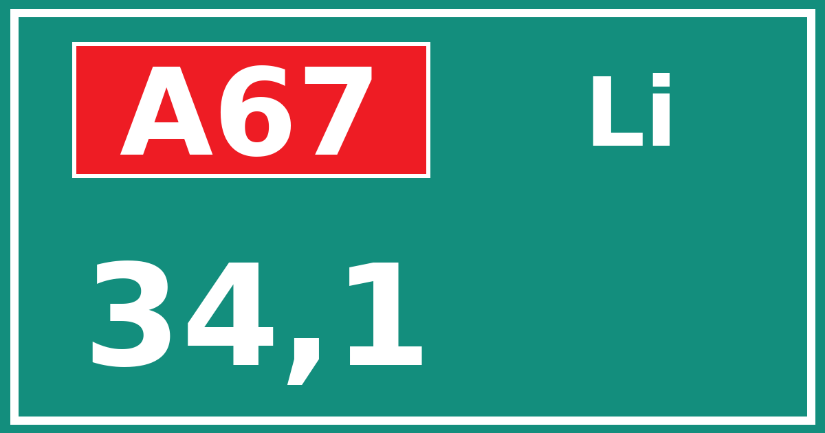 Hectometerbord A67 34,1 zijde Li