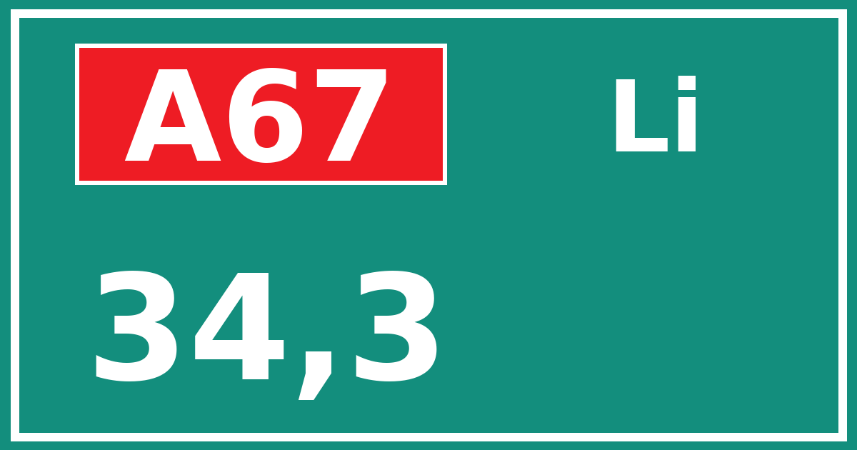 Hectometerbord A67 34,3 zijde Li