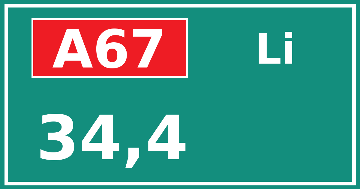 Hectometerbord A67 34,4 zijde Li