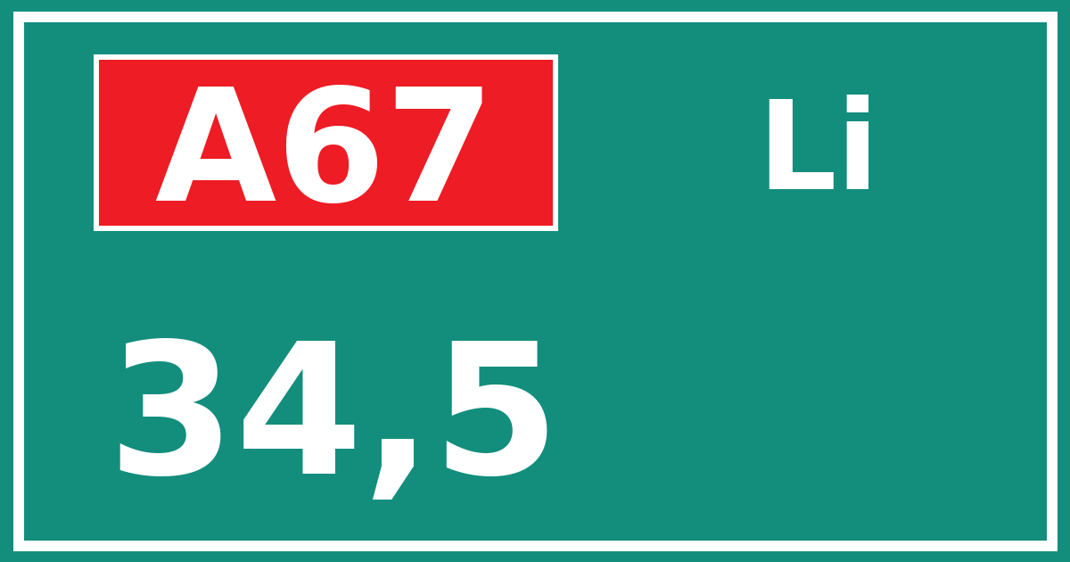 Hectometerbord A67 34,5 zijde Li