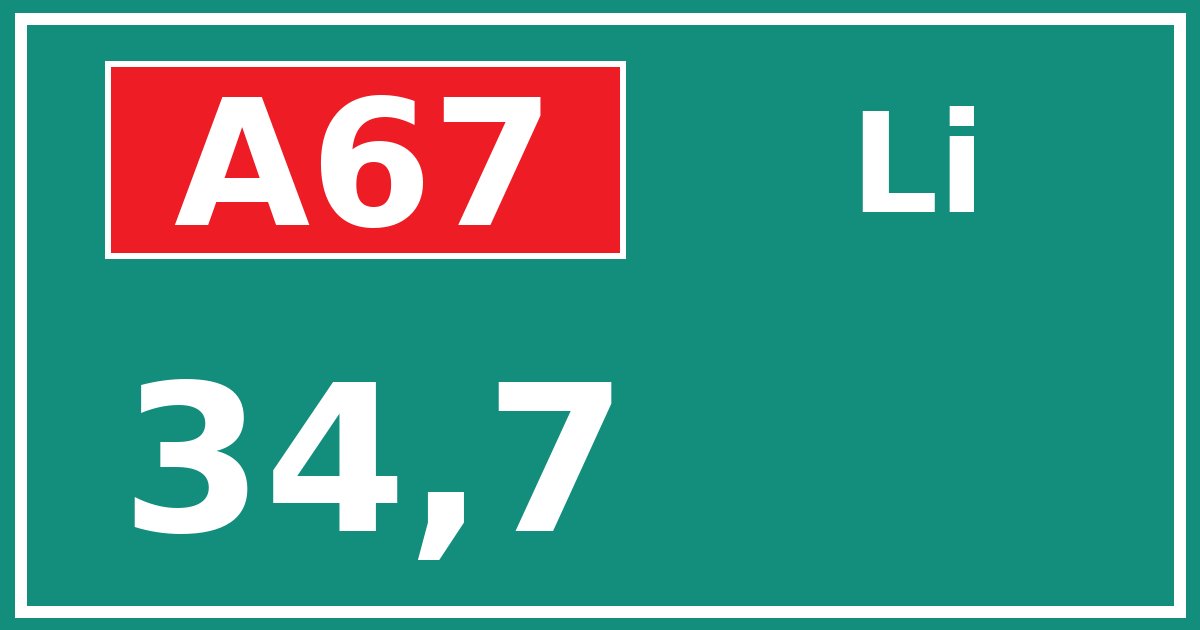 Hectometerbord A67 34,7 zijde Li