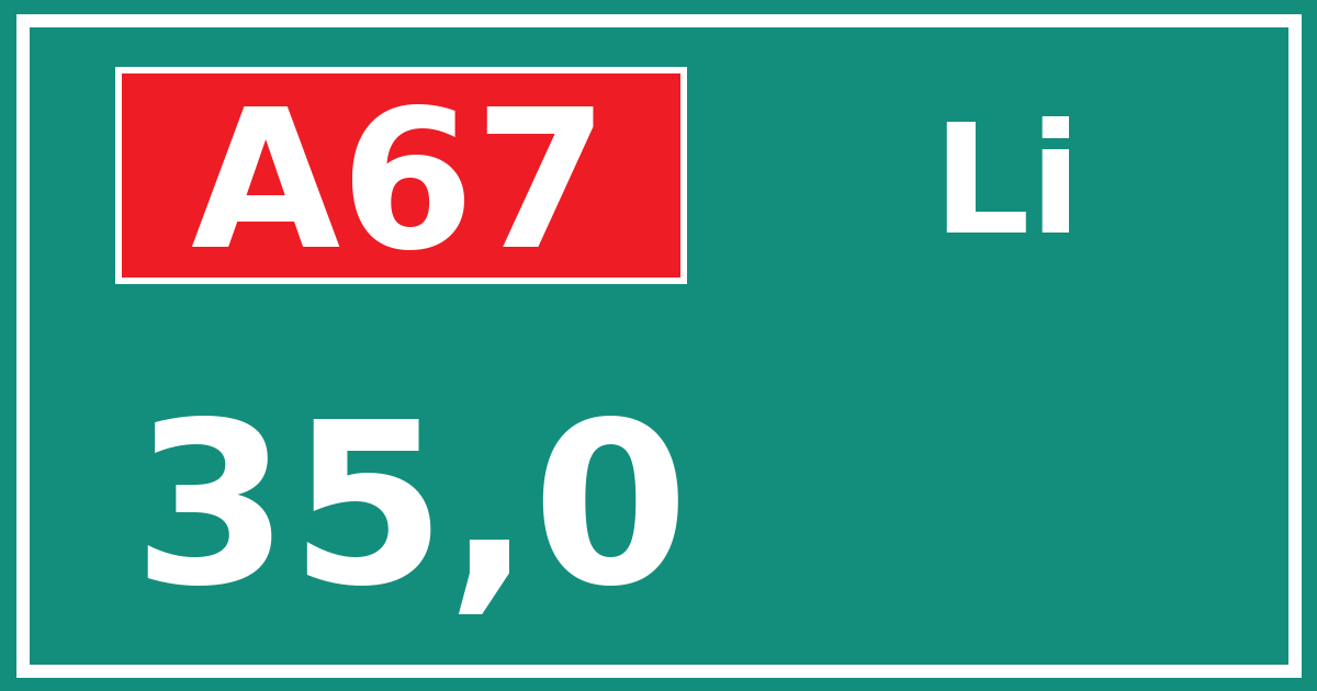 Hectometerbord A67 35,0 zijde Li
