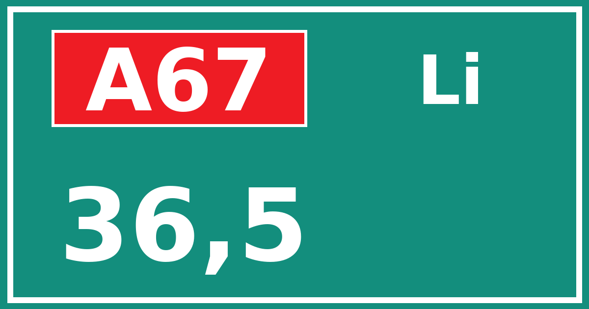 Hectometerbord A67 36,5 zijde Li