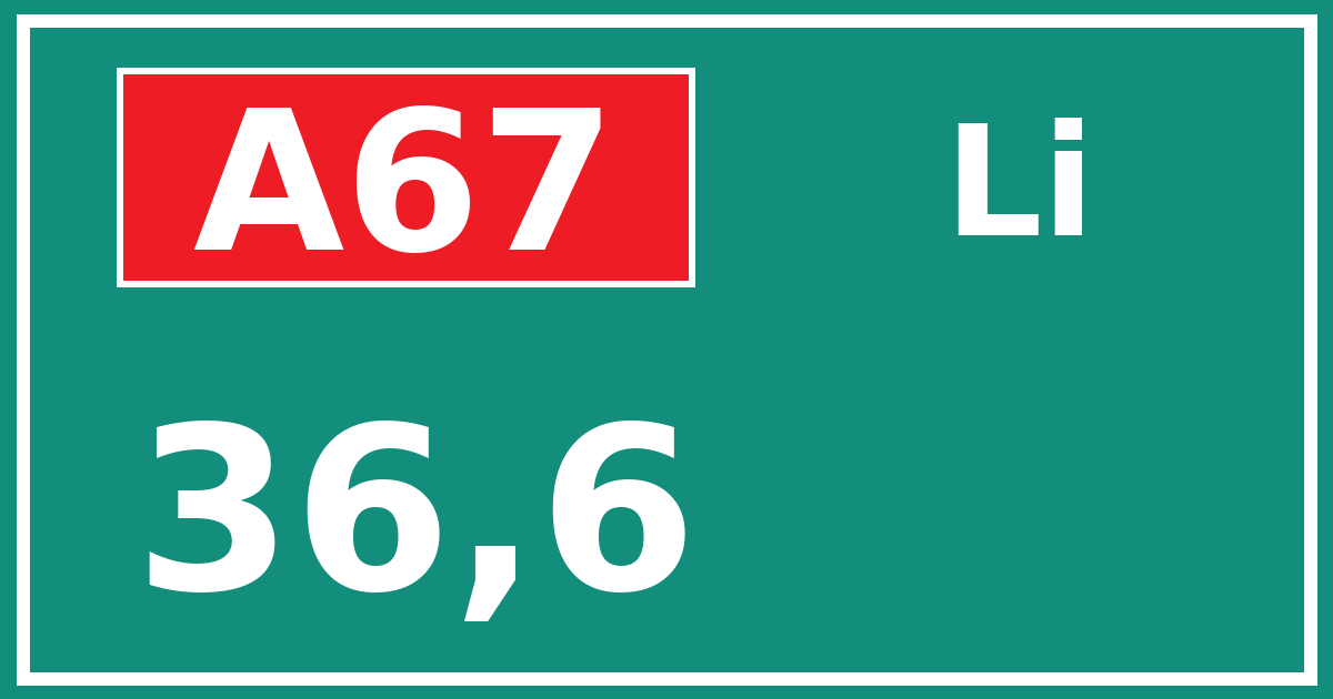 Hectometerbord A67 36,6 zijde Li