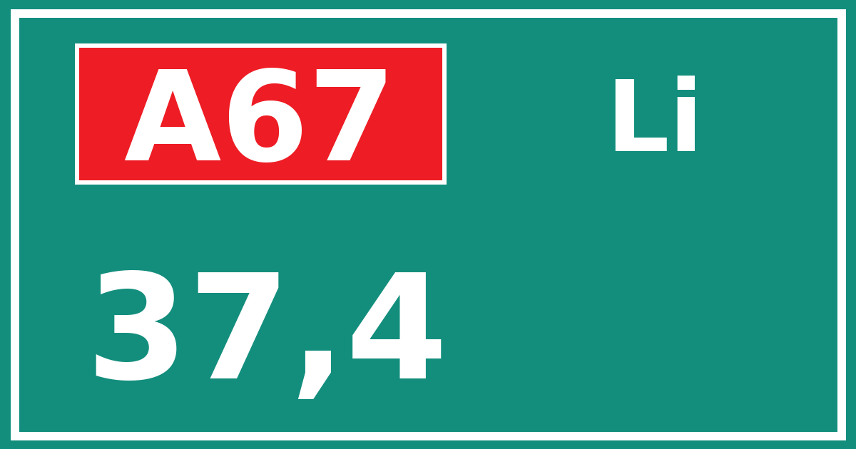 Hectometerbord A67 37,4 zijde Li