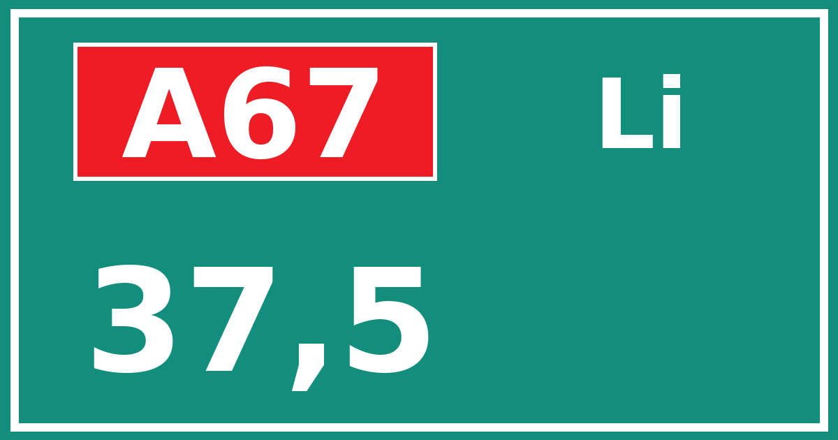Hectometerbord A67 37,5 zijde Li
