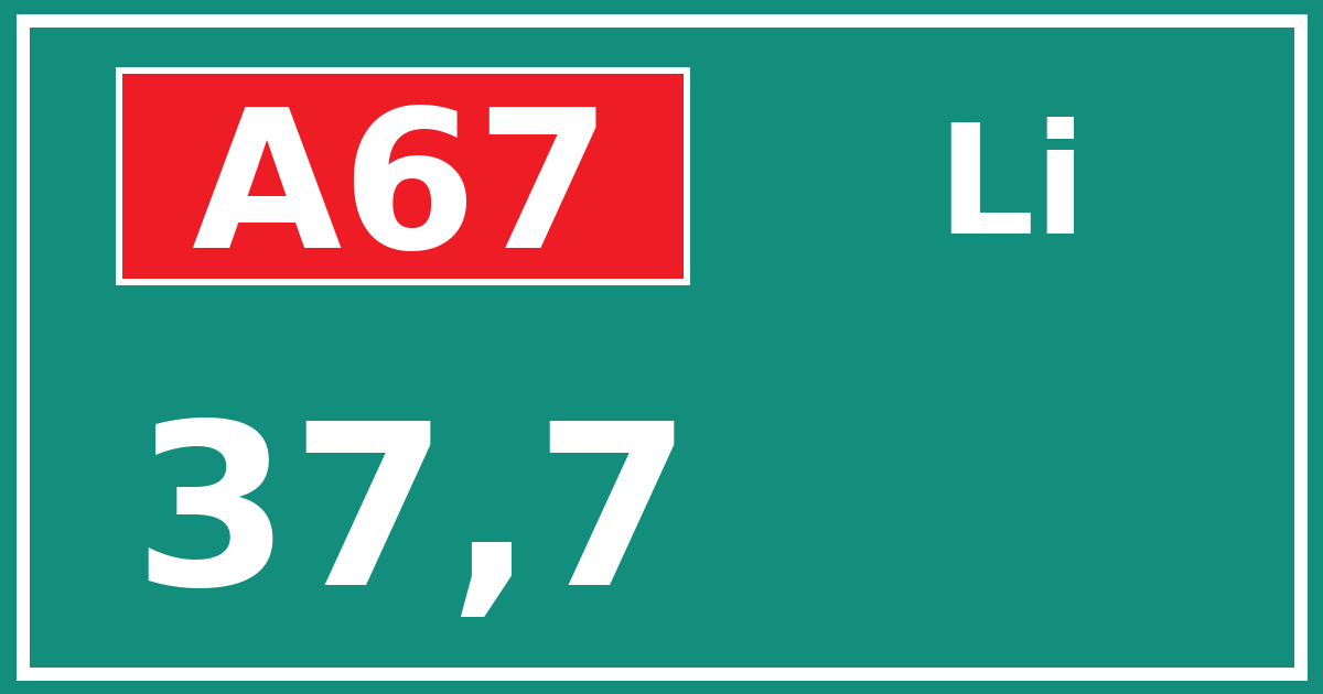 Hectometerbord A67 37,7 zijde Li
