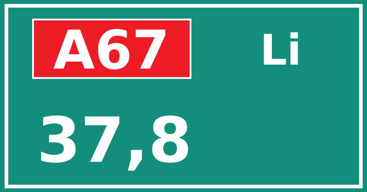 Hectometerbord A67 37,8 zijde Li