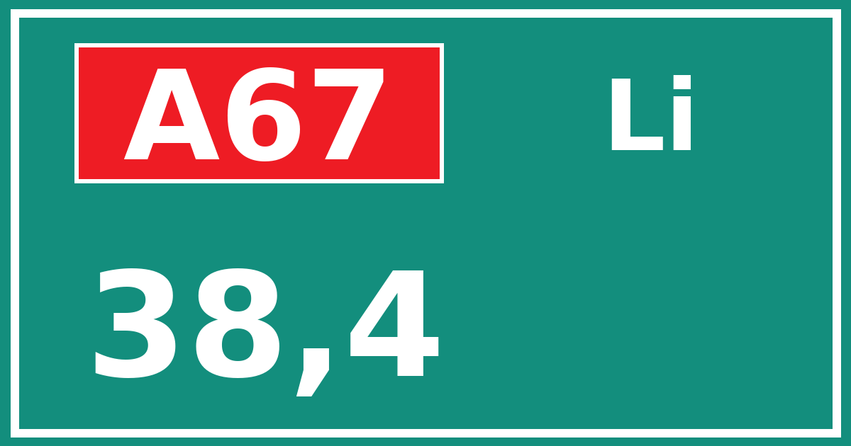Hectometerbord A67 38,4 zijde Li