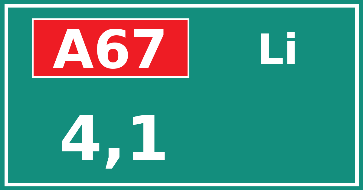Hectometerbord A67 4,1 zijde Li