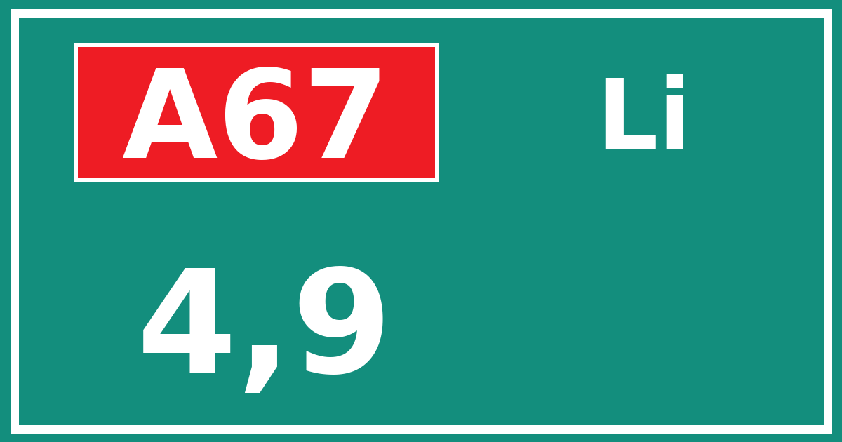 Hectometerbord A67 4,9 zijde Li