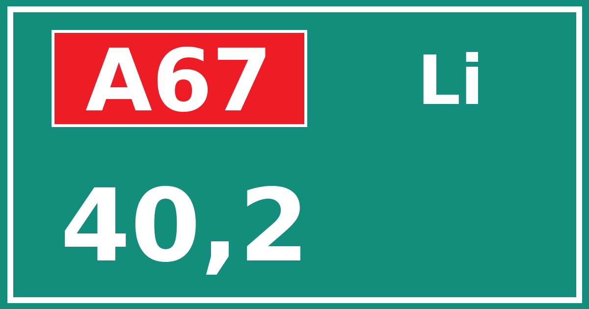 Hectometerbord A67 40,2 zijde Li