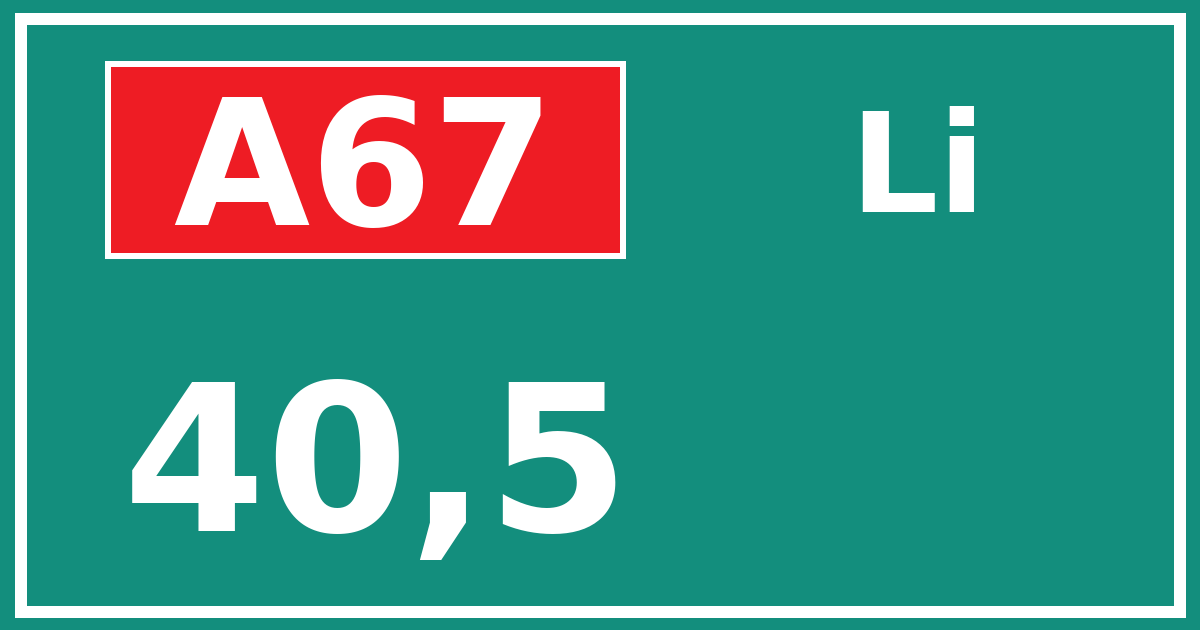 Hectometerbord A67 40,5 zijde Li